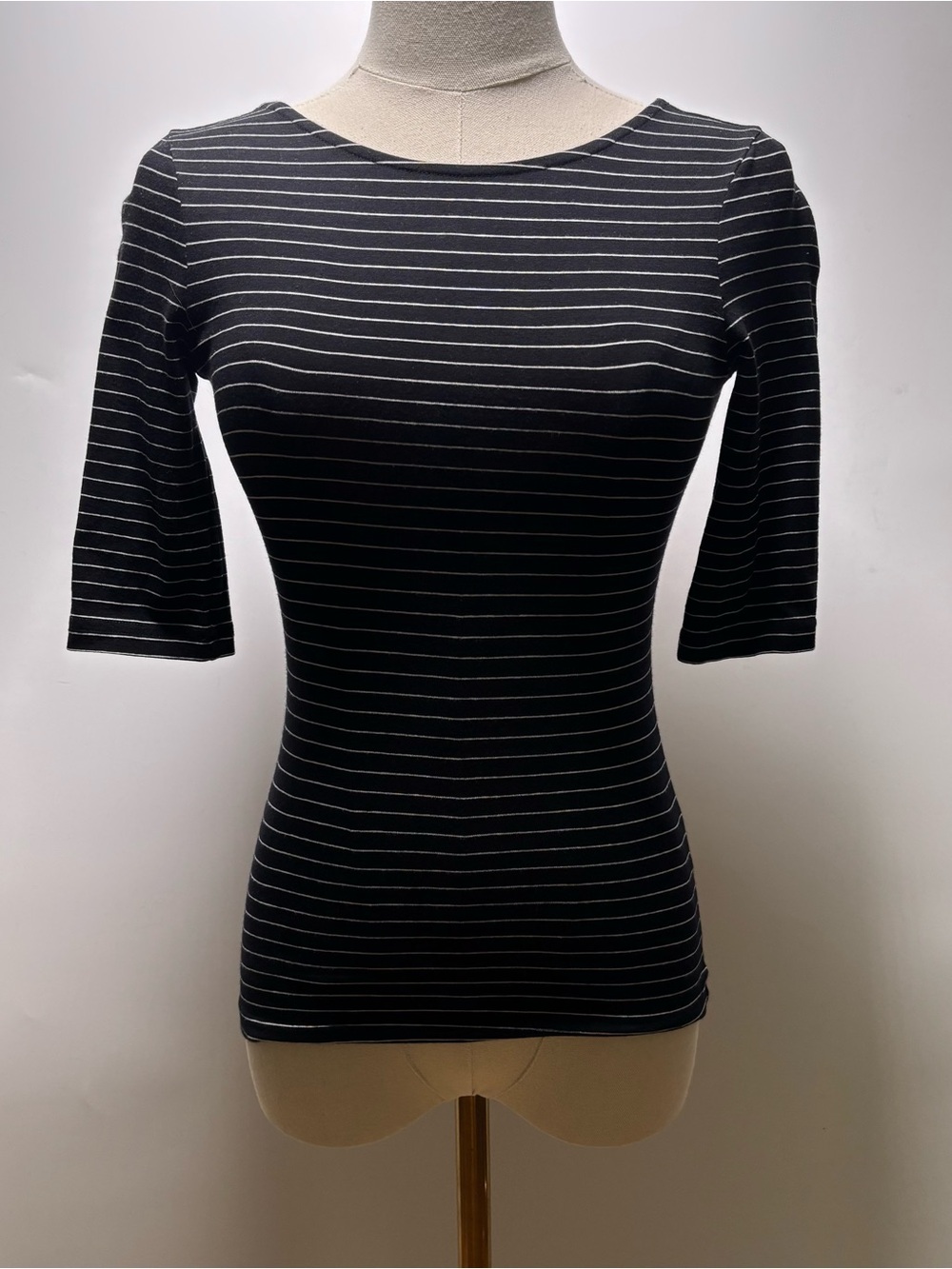 & Other Stories Fitted Low Back Black Top with White Stripes Size 2